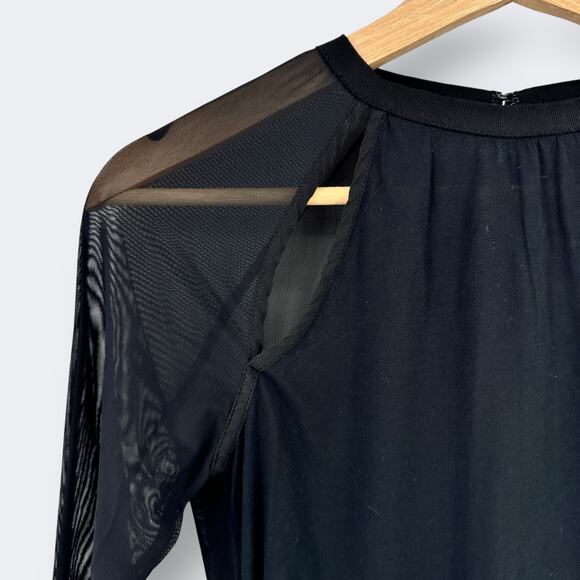 Allsaints Black Mesh Long Sleeve Open Back Shirt Womens Size 4 - Picture 2 of 6